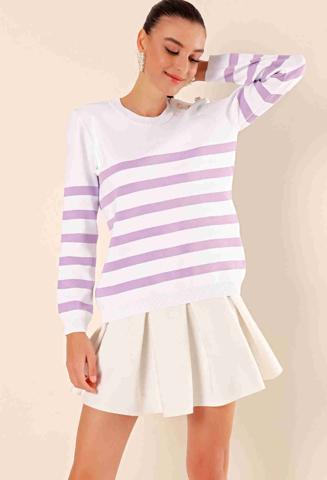 Button Detailed Striped Sweater - C. - Brand: Bigdart - Women & Kids, Baby Clothes Wholesale - TheBS Women
